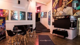 The cinema has comfortable lobby areas.